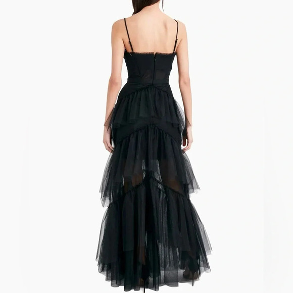 BCBGMAXAZRIA Women’s  Oly Tiered Ruffle Tulle Black Evening Gown in size 6 - Picture 3 of 8